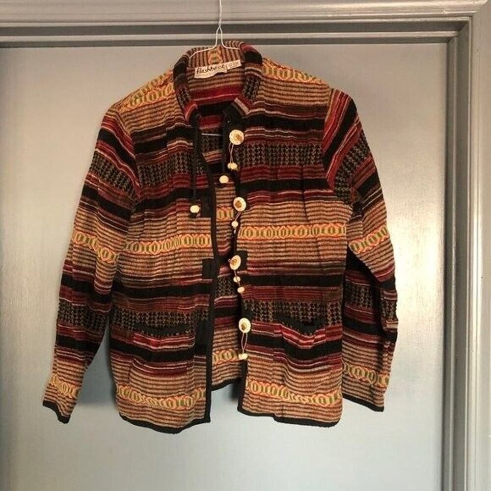 Vintage Flashback Aztec southwestern Tapestry Jacket Boho unique buttons Small